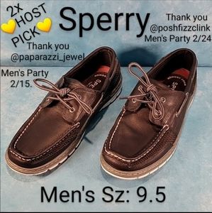 ❤Men's Sperry Top Siders, Black Leather w/ Tri-Color Soles & Memory Foam Insoles